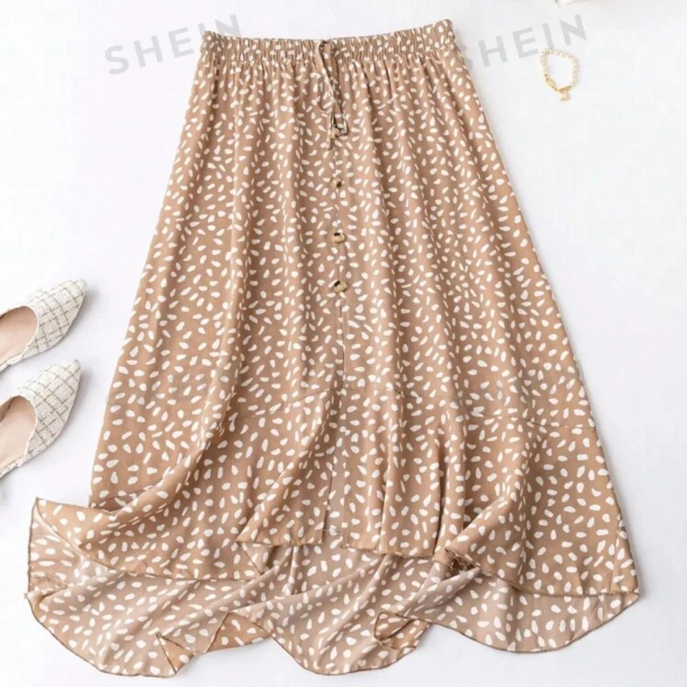 *(3 for 15)* SHEIN XL Plus Allover Print Tie Waist Ruffle Hem Skirt Size  Midi